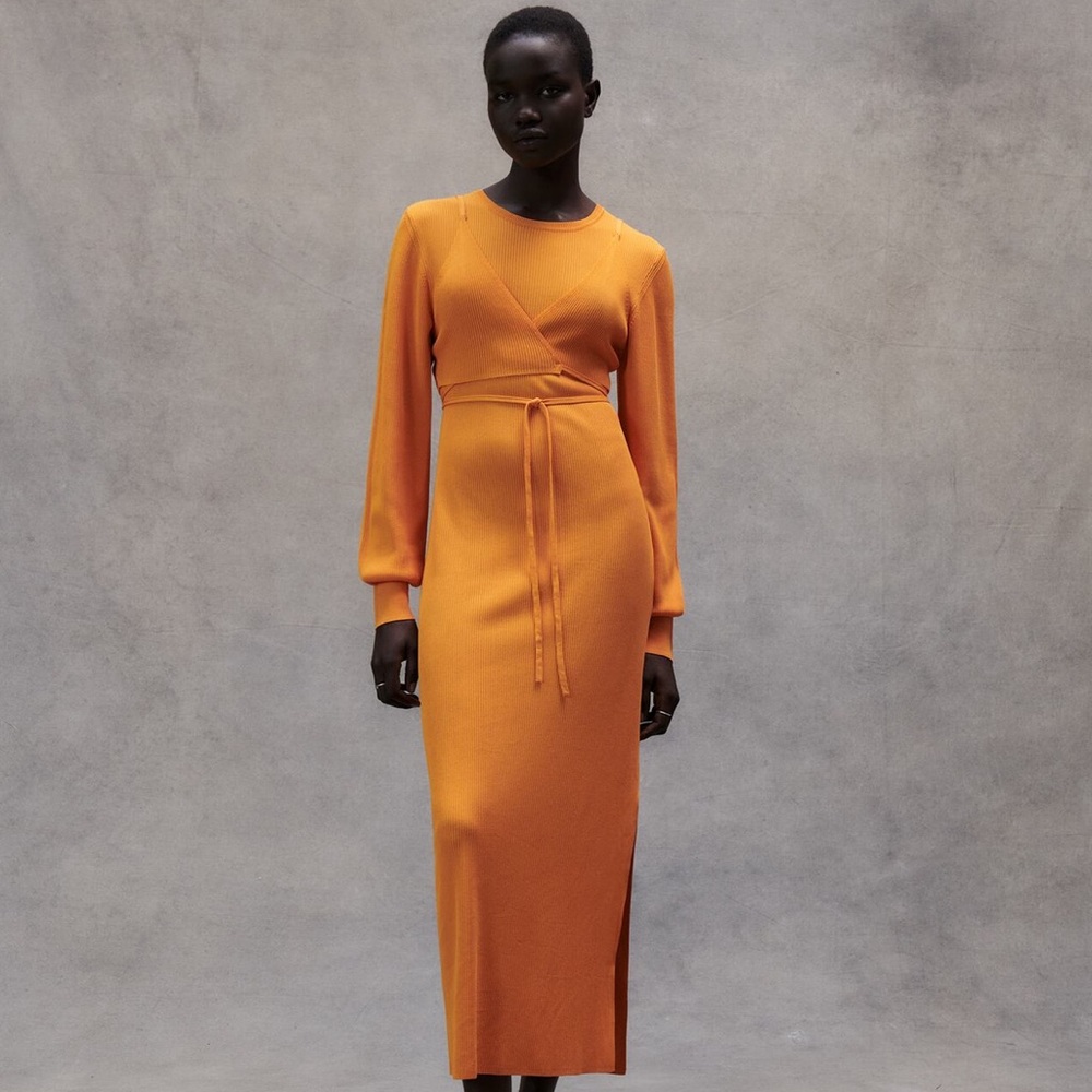Zara Elegant Orange Long Sleeve Dress